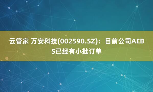 云管家 万安科技(002590.SZ)：目前公司AEBS已经有小批订单